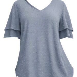 BloomChic 28 Slate Grey Women's V-Neck Flutter Sleeve Top